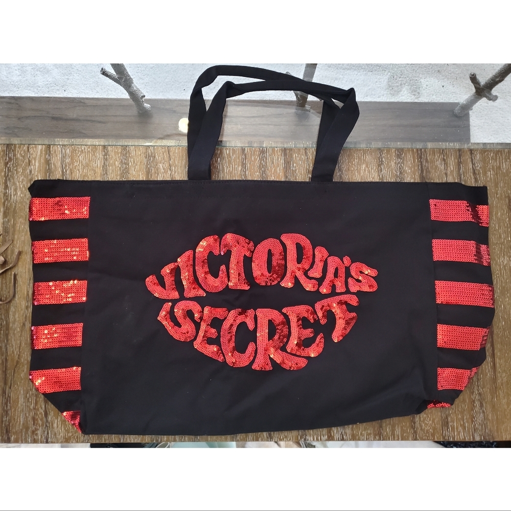 Victoria's secret black red sequin travel bag New!